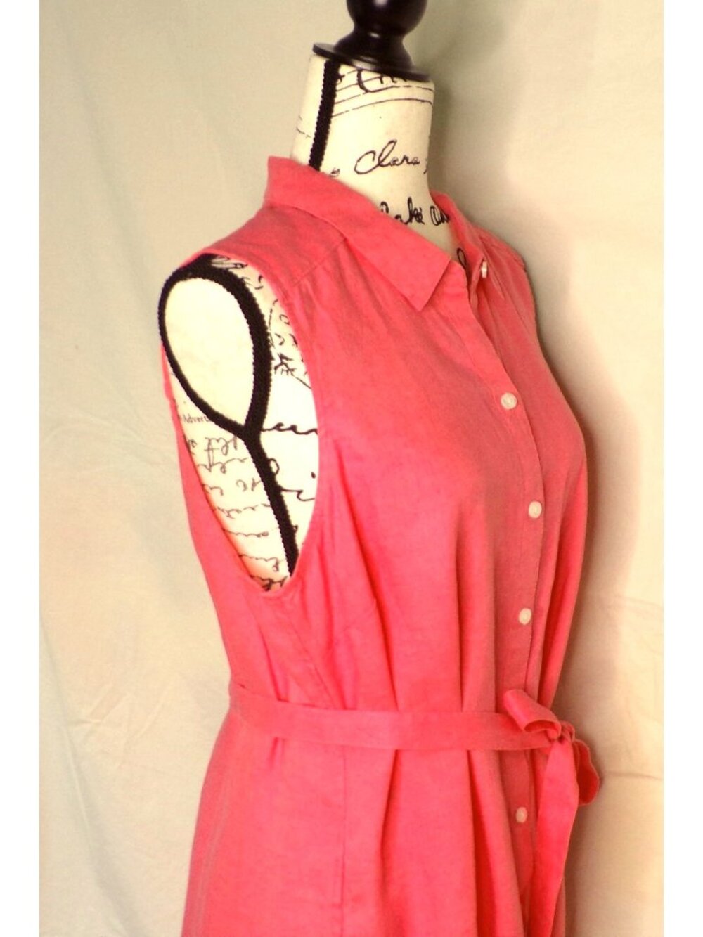 🆕TOMMY BAHAMA Two Palms Linen Shirt Dress Belted Pockets Coral Large - Picture 6 of 10